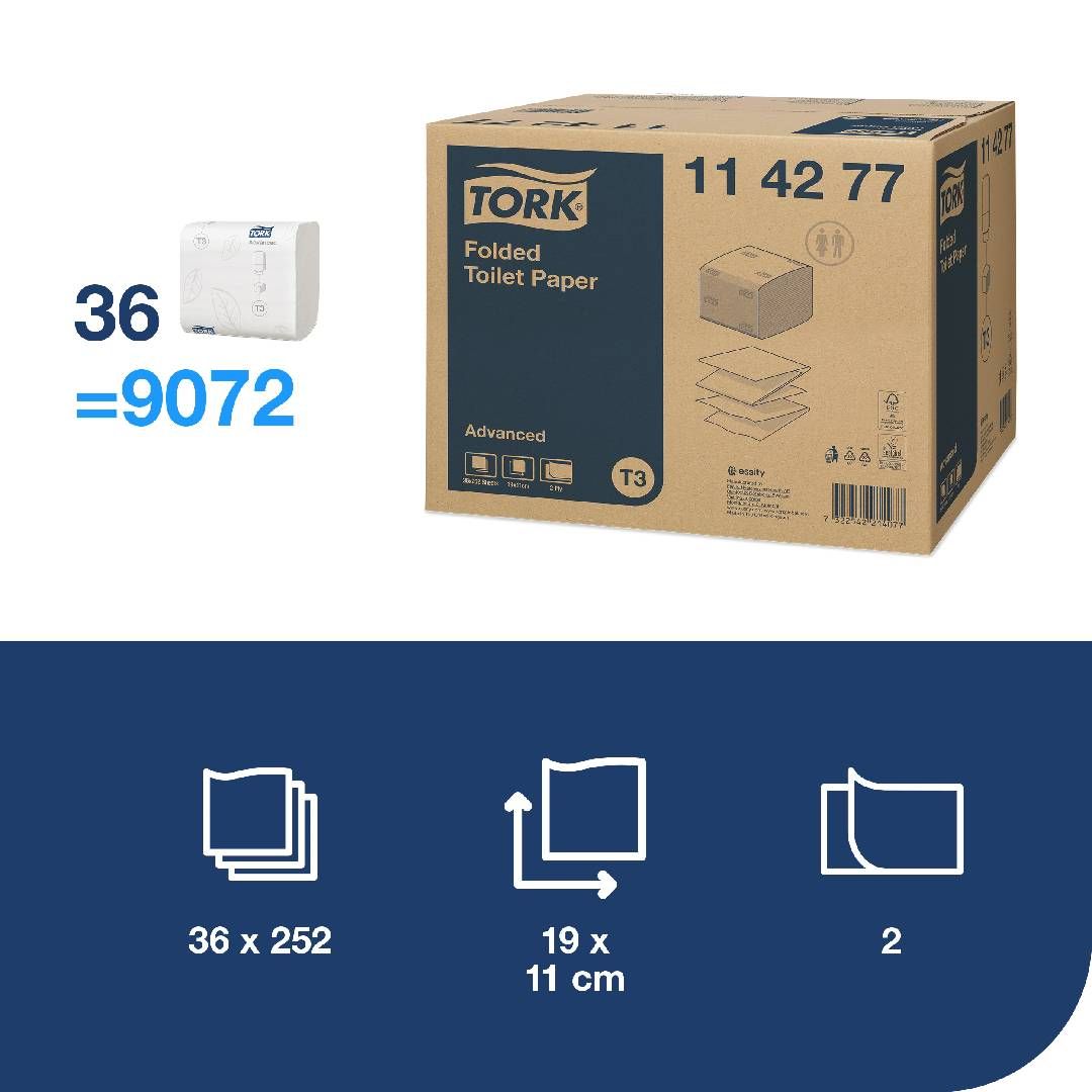 Парақтық дәретхана қағазы Tork "Advanced", 252 п., 2 қабатты, Т3 жүйесі, өлшемі 110*190 мм / Кәсіби дәретхана қағаздары №7 oe.kz Парақтық дәретхана қағазы Tork "Advanced", 252 п., 2 қабатты, Т3 жүйесі, өлшемі 110*190 мм / Кәсіби дәретхана қағаздары №7