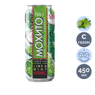 Riks "Мохито" газдалған сусыны, 0,45 л, қаңылтыр банка / Сусындар мен энергетиктер