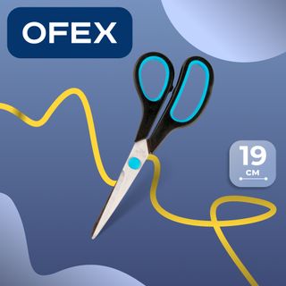 Ножницы Ofex, размер 19 см, черные с синими вставками / Ножницы