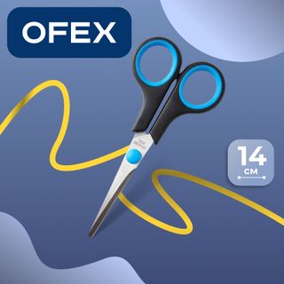 Ножницы Ofex, размер 14 см, черные с синими вставками / Ножницы