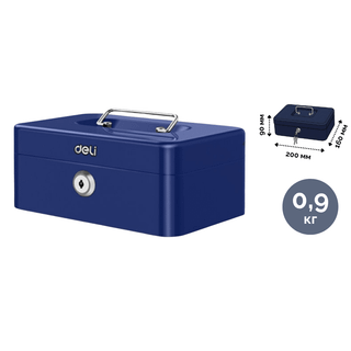 Денежный ящик Deli, размер 90*200*160 мм, масса 0,9 кг, синий / Ящики для денег