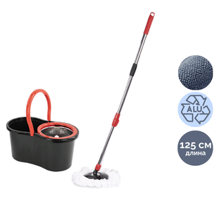 Комплект для уборки Laima, ведро 7/5 л двухкамерное с отжимом + швабра, красно-черный / Швабры и комплекты