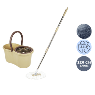 Комплект для уборки Laima, ведро 7/5 л двухкамерное с отжимом + швабра, бежевый / Швабры и комплекты