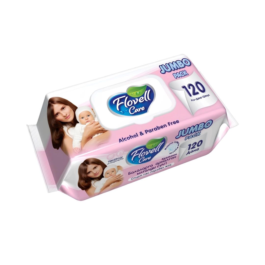 Салфетки влажные Flovell Care Classic, 120 штук в упаковке  / Салфетки влажные косметические №2