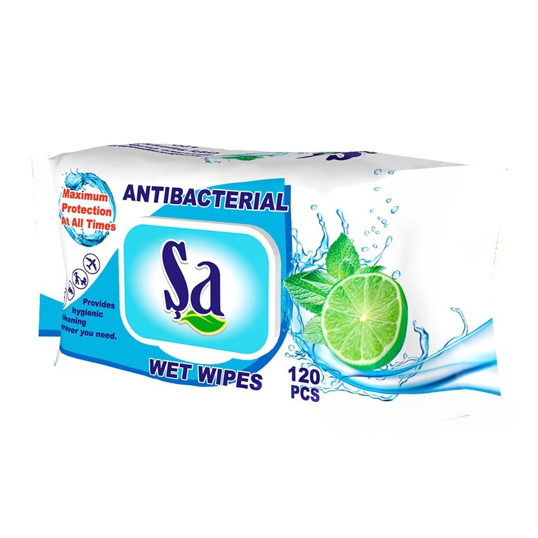 Салфетки влажные Sa "Antibacterial", антибактериальные, с экстрактом лайма, 120 штук в упаковке  / Салфетки влажные косметические