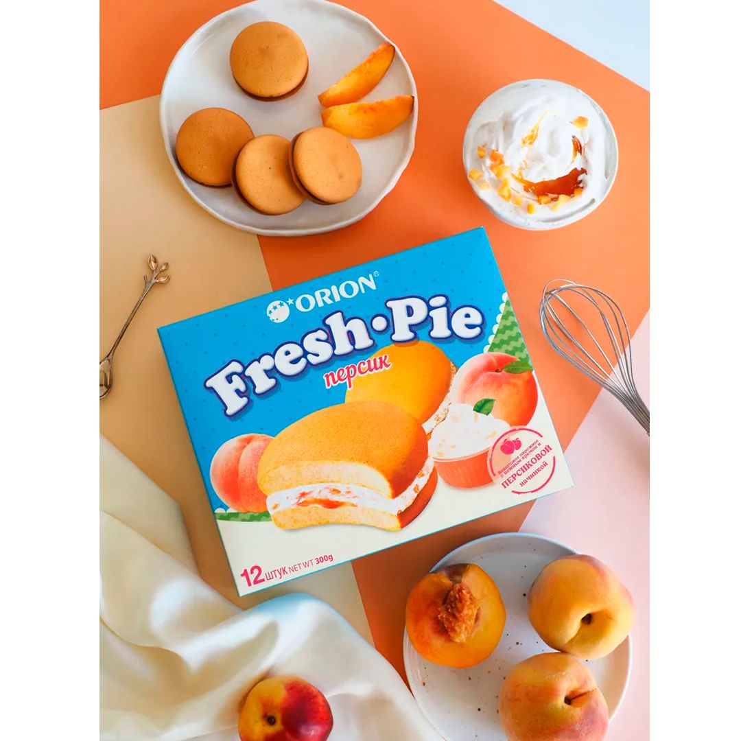 Бисквит Orion "Fresh Pie Персик", 300 гр, 12 штук в коробке / Печенье, вафли, крекеры №2