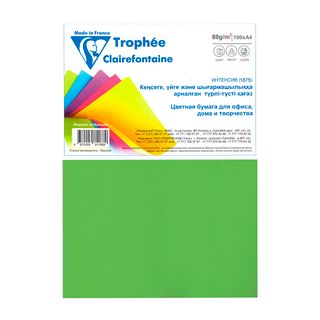 Түрлі-түсті қағаз А4, Trophee Intensive Green, 80 г/м2, 100 парақ, жасыл / Түрлі-түсті қағаздар