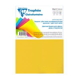 Цветная бумага А4, Trophee Intensive Yellow, 80 г/м2, 100 листов, желтый / Бумага цветная