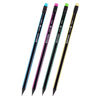 Карандаш чернографитный Brauberg "Vivid" HB, деревянный, заточенный c ластиком, ассорти / Карандаши чернографитные
