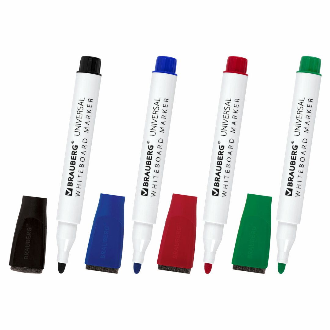 Тақтаға арналған маркерлер жинағы Brauberg "Universal", ұшы оқ тәріздес, 3 мм, ассорти, 4 түс / Тақтаға арналған маркерлер №2