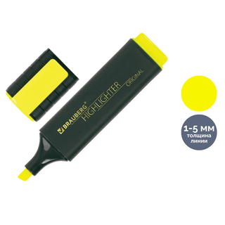 Мәтін бөлектеуіш маркер Brauberg "Original", ұшы қиғаш 1-5 мм, сары, баға бір дана үшін / Мәтін бөлектеуіштер