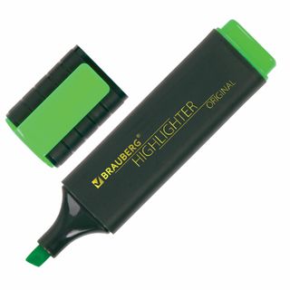 Текстмаркер Brauberg "Original", скошенный наконечник 1-5 мм, зеленый, цена за штуку / Текстовыделители