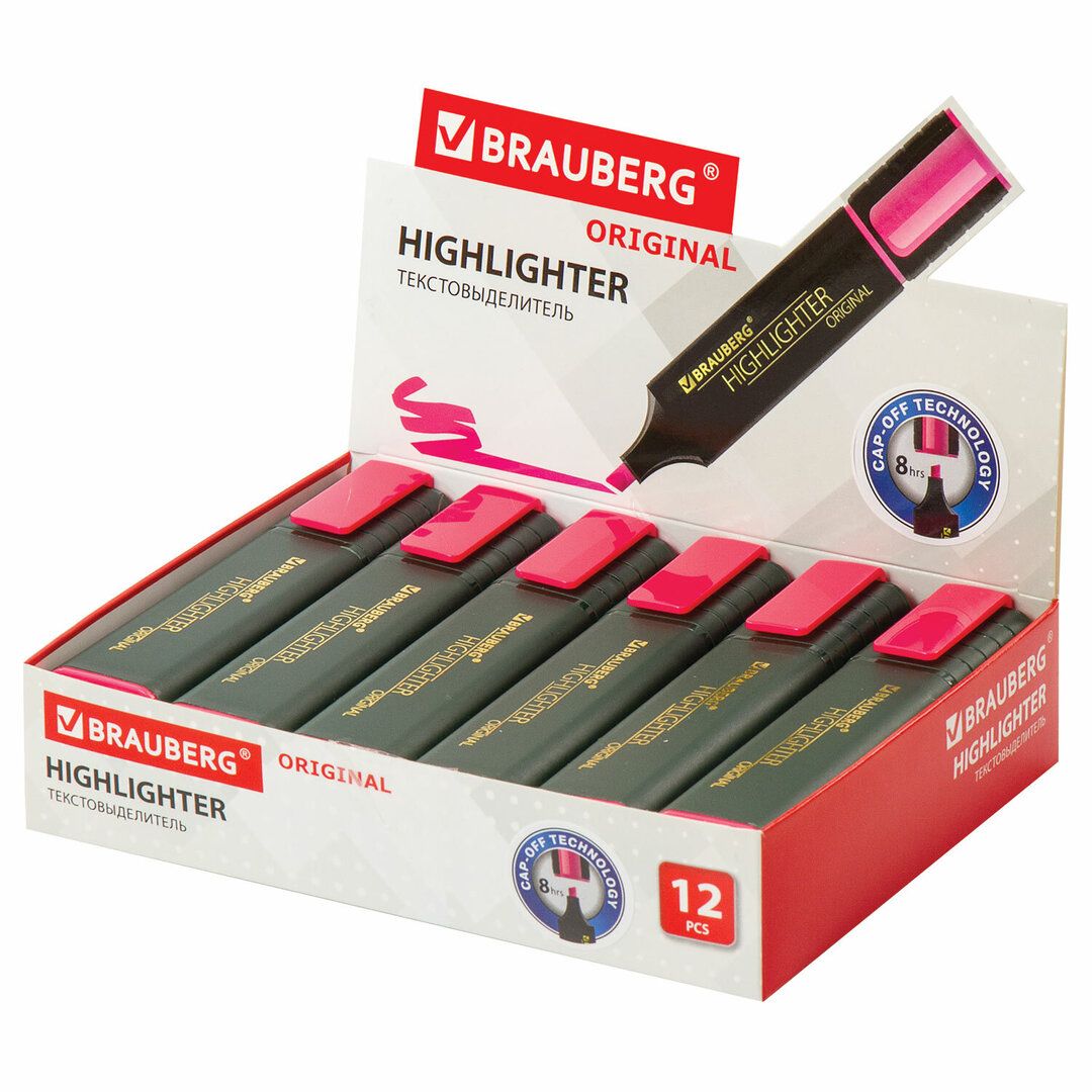 Мәтін бөлектеуіш маркер Brauberg "Original", ұшы қиғаш 1-5 мм, қызғылт, баға бір дана үшін / Мәтін бөлектеуіштер №2