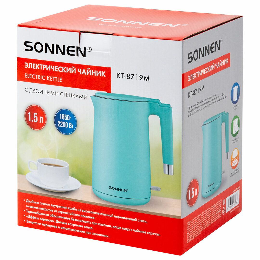 Электрлік шәйнек Sonnen KT-8719M, 1,5 л, жалбыз түсті / Шәйнектер №4