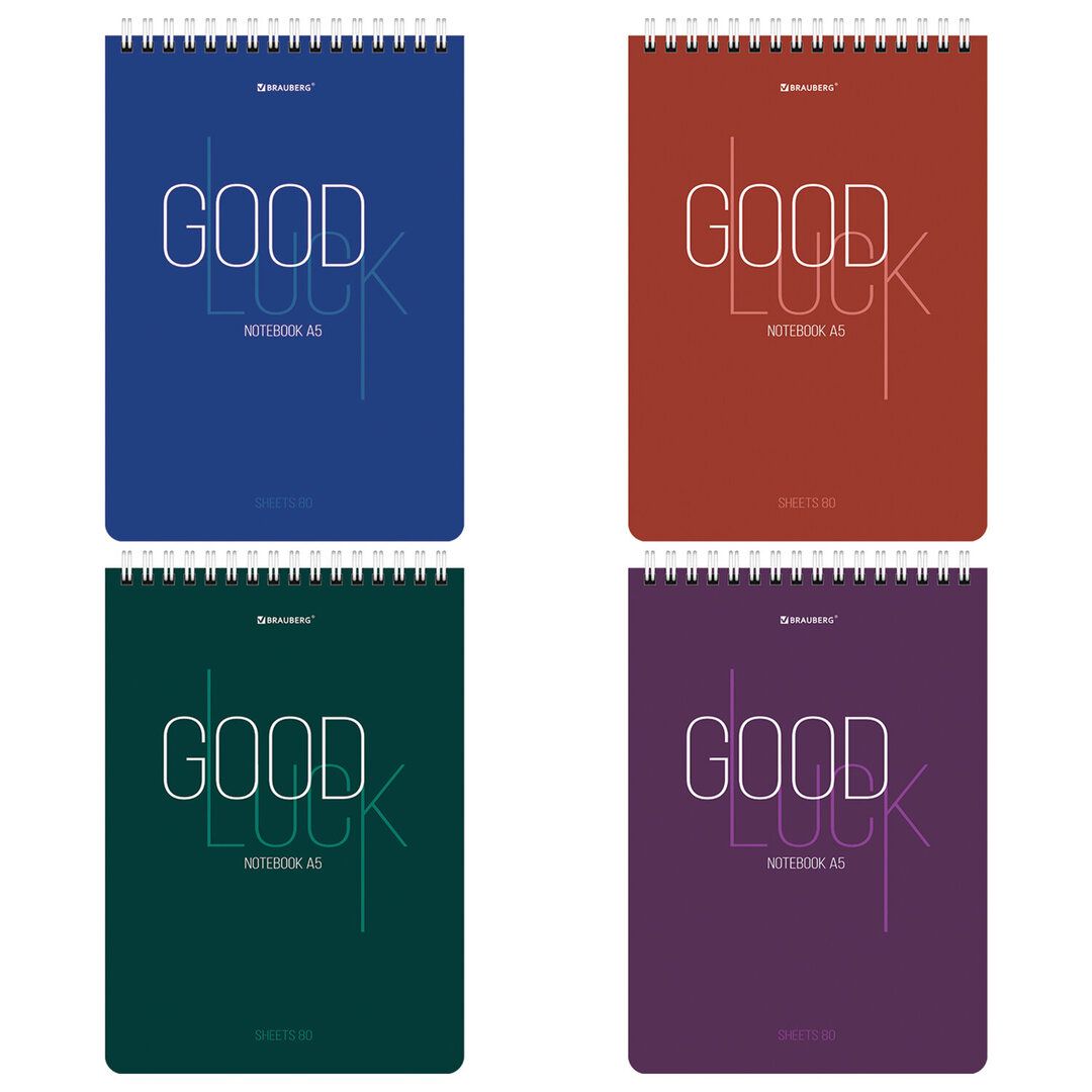 Блокнот Brauberg "Good Luck", А5, 80 листов, на гребне, в клетку, ассорти / Блокноты
