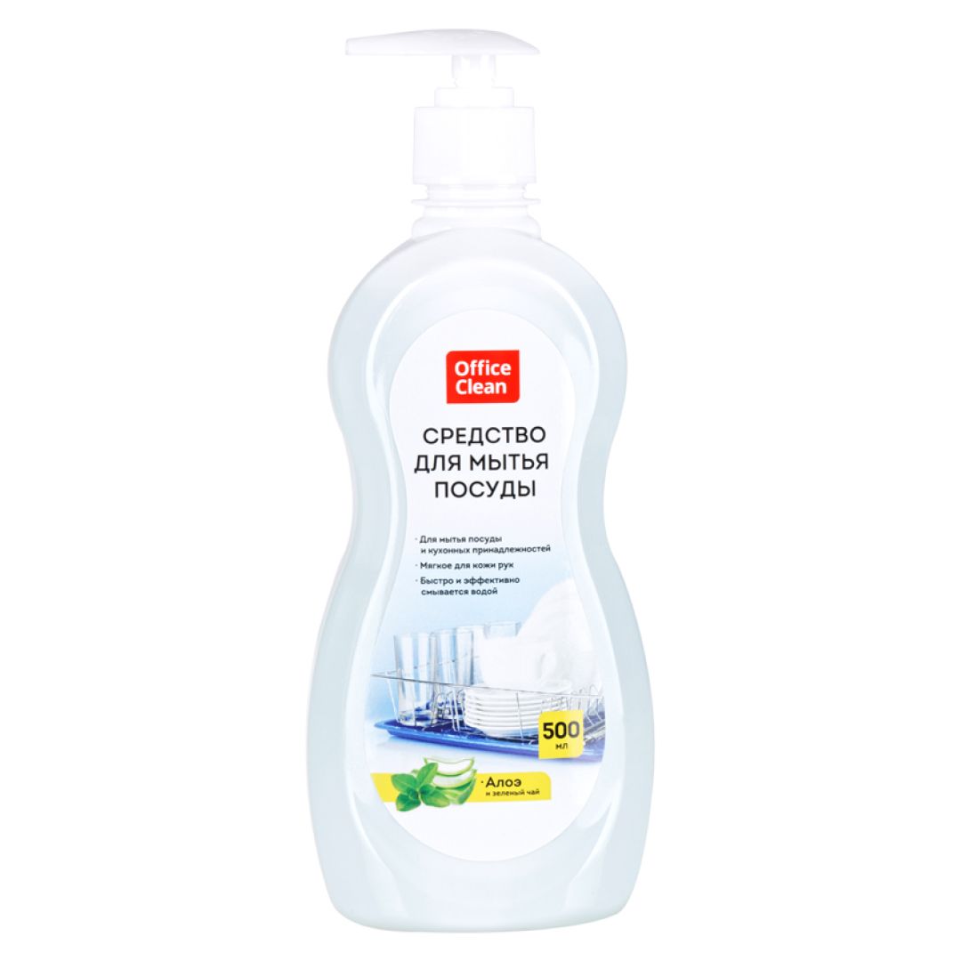 Средство для мытья посуды OfficeClean "Алоэ и зеленый чай", с дозатором, 500 мл / Средства для мытья посуды