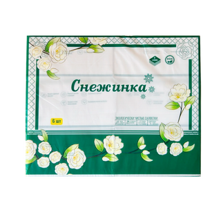 Салфетки бумажные Снежинка, 6-ти слойные, 6 шт/упак, белые / Салфетки бумажные