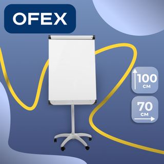 Флипчарт Ofex, размер 70*100 см, магнитно-маркерная, с полочкой для аксессуаров, передвижная / Доски-флипчарты