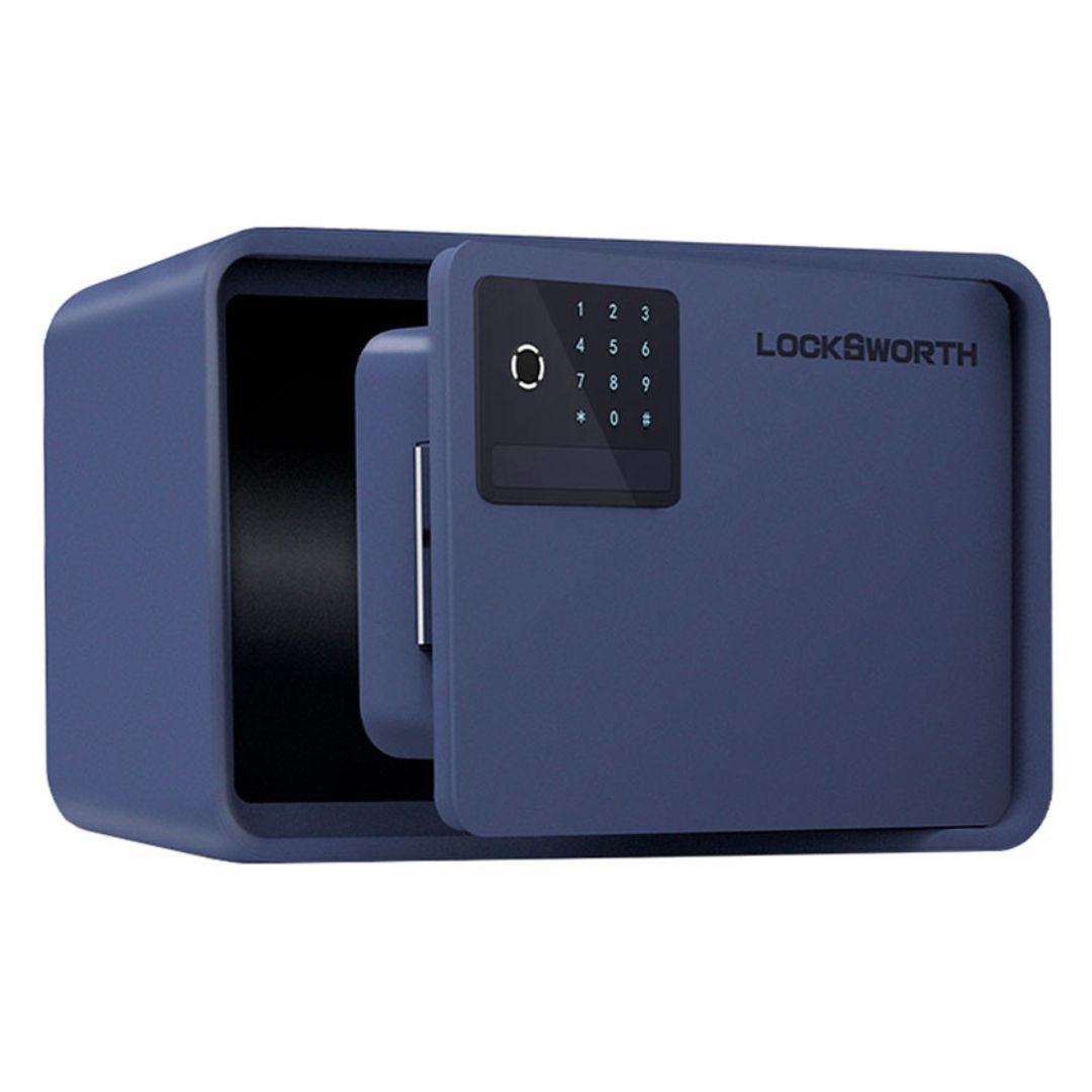 Сейф LockSworth "VS4528BL", биометрический + электронный код + ключ, 200*310*200 мм, 4 кг, синий / Сейфы