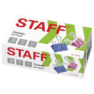 Зажимы для бумаг Staff "Profit", 32 мм, 12 шт., цветные / Зажимы для бумаг