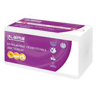 Полотенца бумажные Laima "Premuim Unit", 200 шт, 2-х слойные, 22*22 см, сложение V, белые / Полотенца для диспенсеров