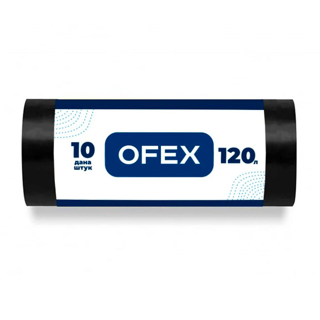Мешки для мусора Ofex на 120 л, 10 шт. в рулоне, черные / Пакеты для мусора