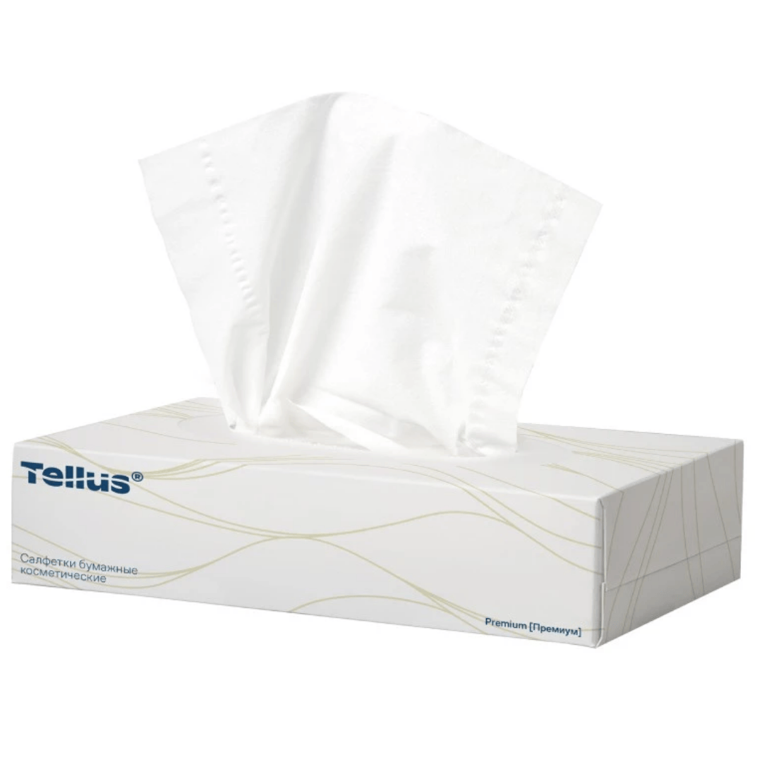 Салфетки Tellus, 2-х слойные, 100 шт., размер листа 20,8*19 см, в картонном боксе, белые / Салфетки бумажные №2