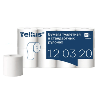 Туалетная бумага рулонная Tellus "Premium", 23 метров, 2-х слойная, 8 рулонов, белая / Бумага туалетная бытовая