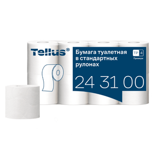 Туалетная бумага рулонная Tellus "Premium", 15 метров, 3-х слойная, 8 рулонов, белая / Бумага туалетная бытовая