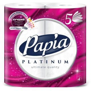Туалетная бумага рулонная Papia "Platinum", 13,2 метров, 5-ти слойная, 4 рулона, белая / Бумага туалетная бытовая