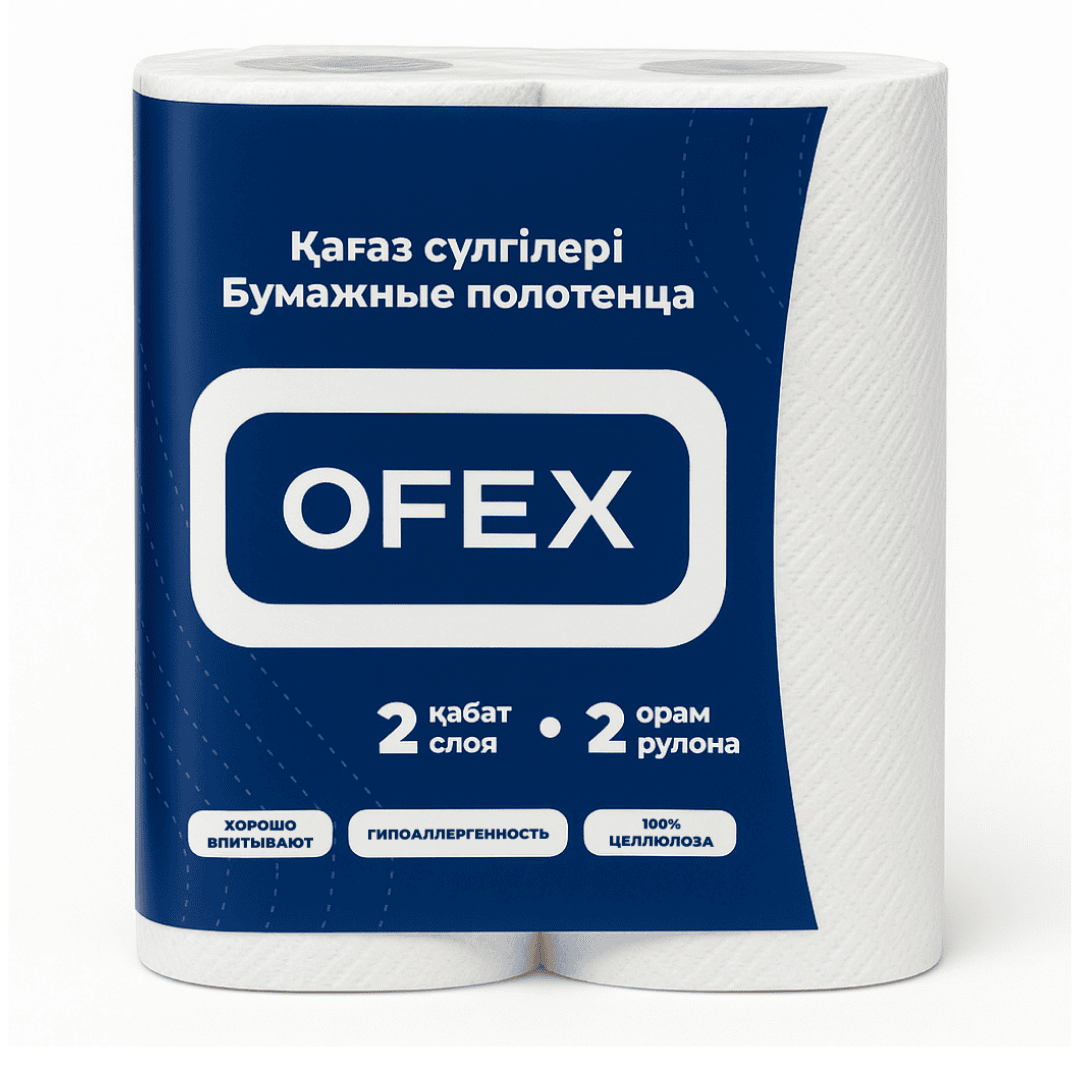 Полотенца бумажные Ofex, 2-х слойные, 2 рулона в упаковке, 12,5 м, белые / Полотенца бытовые №2 oe.kz Полотенца бумажные Ofex, 2-х слойные, 2 рулона в упаковке, 12,5 м, белые / Полотенца бытовые №2