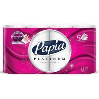 Туалетная бумага рулонная Papia "Platinum", 13,2 метров, 5-ти слойная, 8 рулонов, белая / Бумага туалетная бытовая