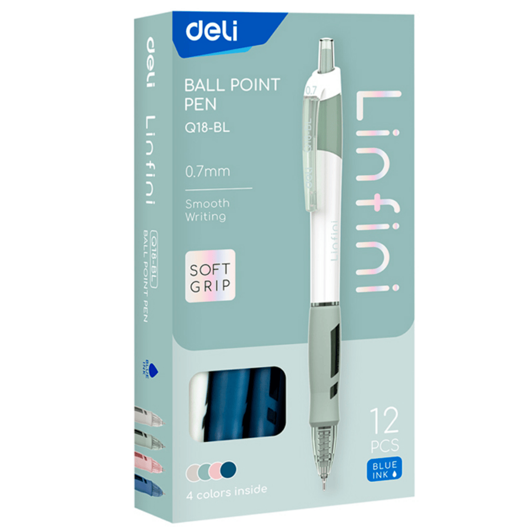 Ручка шариковая автоматическая Deli "Linfini", 0,7 мм, синяя, корпус ассорти, цена за штуку / Ручки шариковые автоматические №5