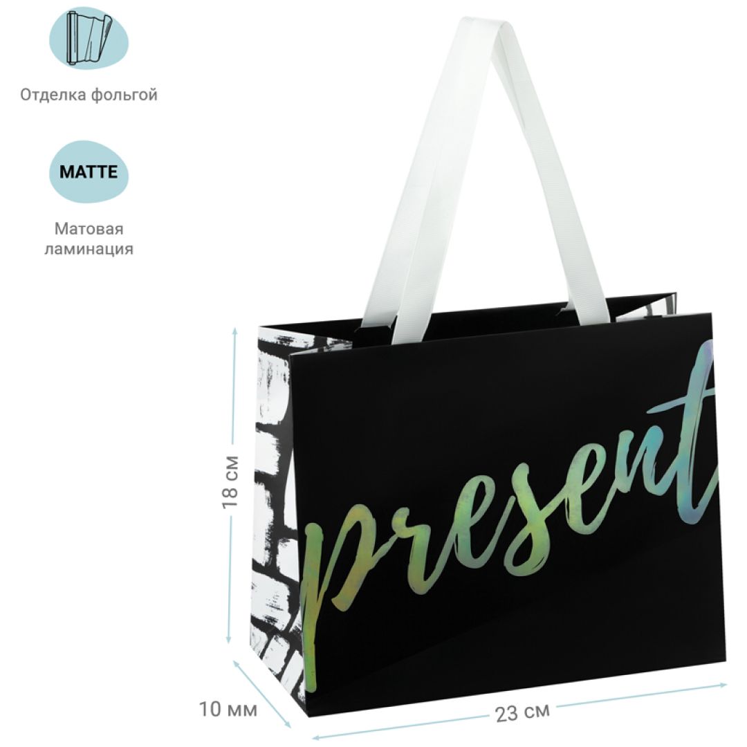 Пакет подарочный Meshu "Present Black", размер 23*18*10 см, матовая ламинация / Упаковка подарков №2 oe.kz Пакет подарочный Meshu "Present Black", размер 23*18*10 см, матовая ламинация / Упаковка подарков №2