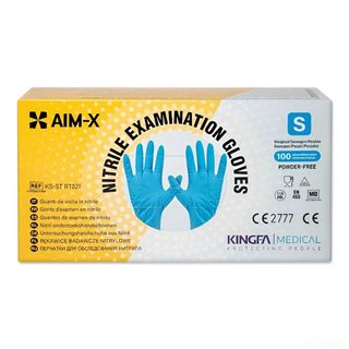 Перчатки нитриловые AIM-X, размер S, неопудренные, прочные, голубые, 50 пар/упак / Медицинские перчатки
