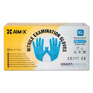 Перчатки нитриловые AIM-X, размер XL, неопудренные, прочные, голубые, 50 пар/упак / Медицинские перчатки