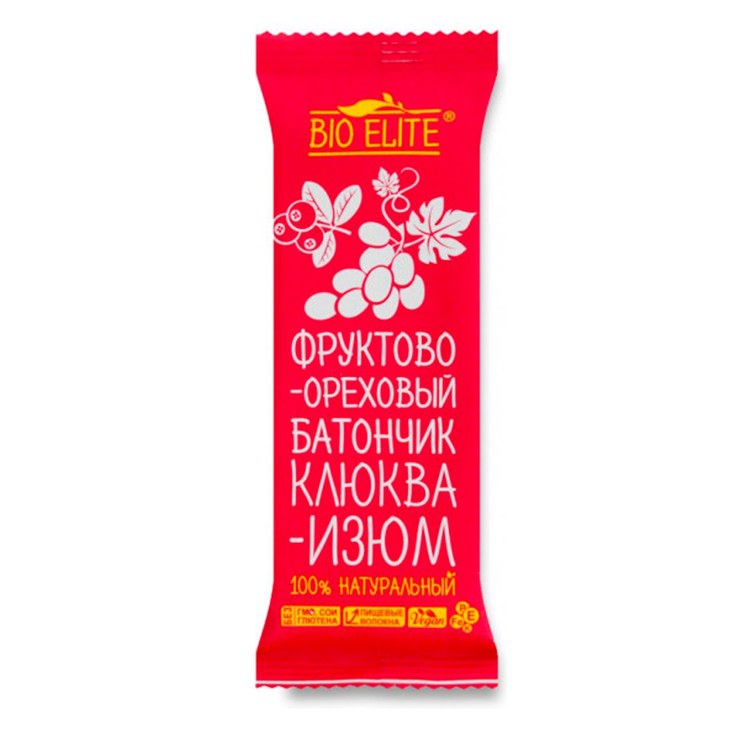 Фруктово-ореховый баточик Bio Elite "Клюква-изюм", 35 гр / Здоровое питание oe.kz Фруктово-ореховый баточик Bio Elite "Клюква-изюм", 35 гр / Здоровое питание