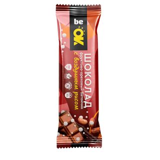 Фруктово-ореховый баточик Be OK "Шоколад", с шариками воздушного риса, 30 гр / Здоровое питание