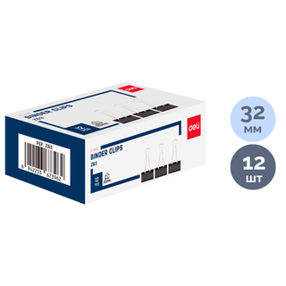 Зажимы для бумаг Deli "Z63", 32 мм, 12 шт., черные / Зажимы для бумаг oe.kz Зажимы для бумаг Deli "Z63", 32 мм, 12 шт., черные / Зажимы для бумаг