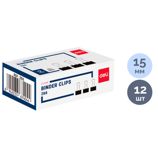 Зажимы для бумаг Deli "Z66", 15 мм, 12 шт., черные / Зажимы для бумаг oe.kz Зажимы для бумаг Deli "Z66", 15 мм, 12 шт., черные / Зажимы для бумаг
