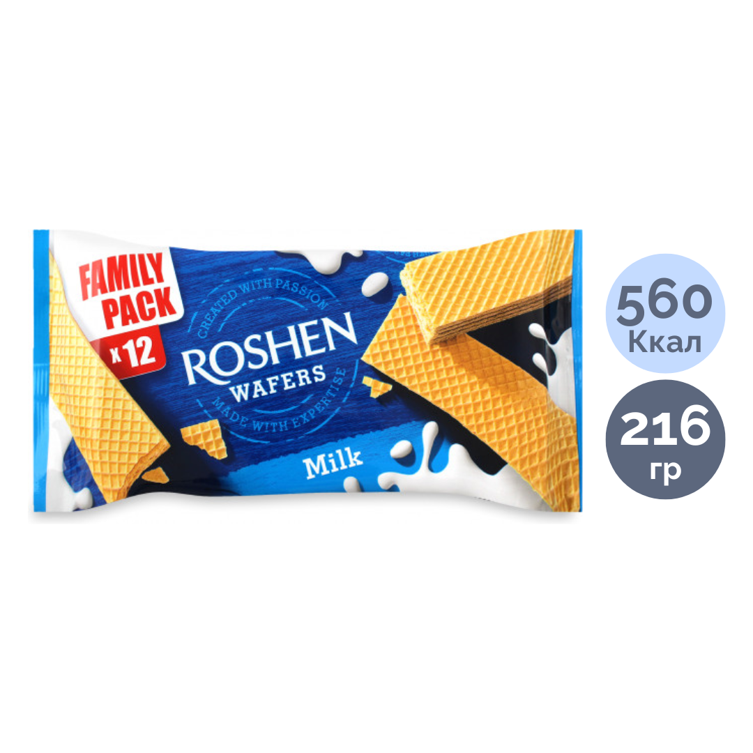 Вафли Roshen "Wafers", сүт қосылған, 216 гр / Вафлилер, трубочкалар, крекерлер №2