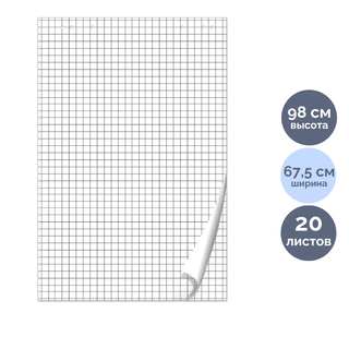Блок бумаги для флипчарта Brauberg, размер 675*980 мм, 20 листов, белый, в клетку / Бумага для флипчарта