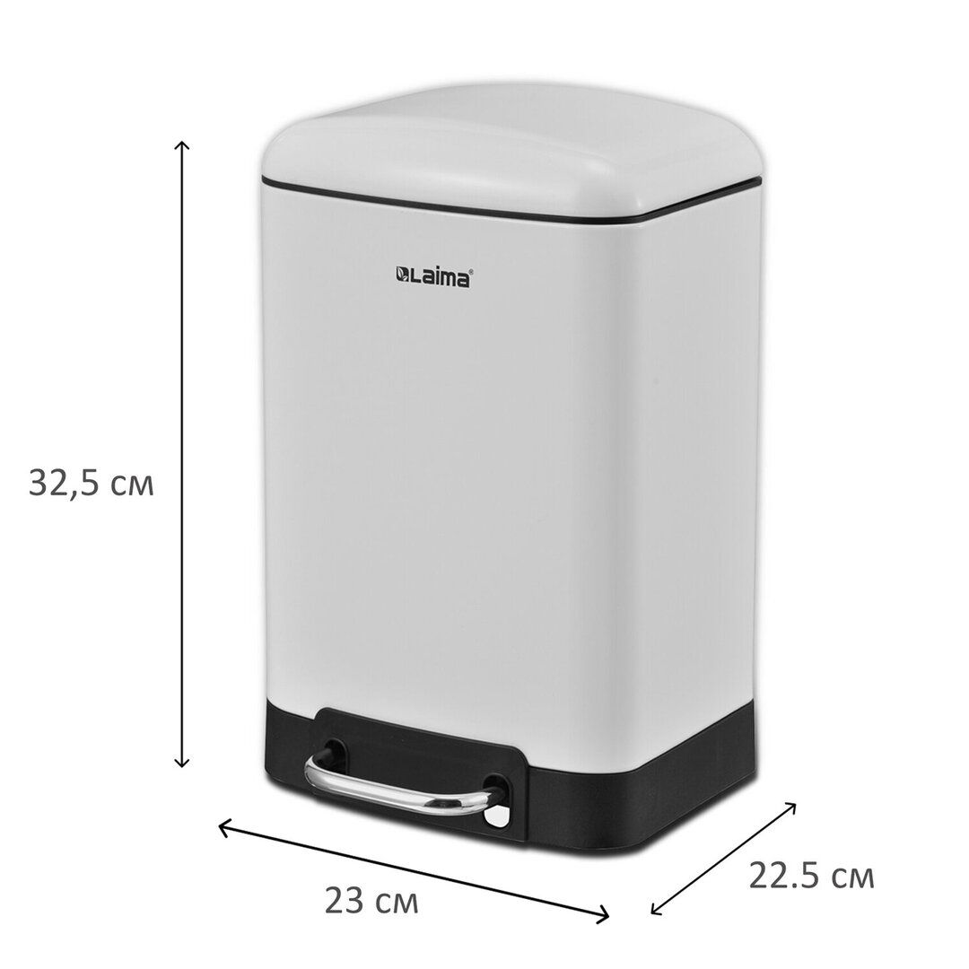 Ведро для мусора Laima "Ultra", 6 л, с педалью, металл, белое / Контейнеры и ведра для мусора №2