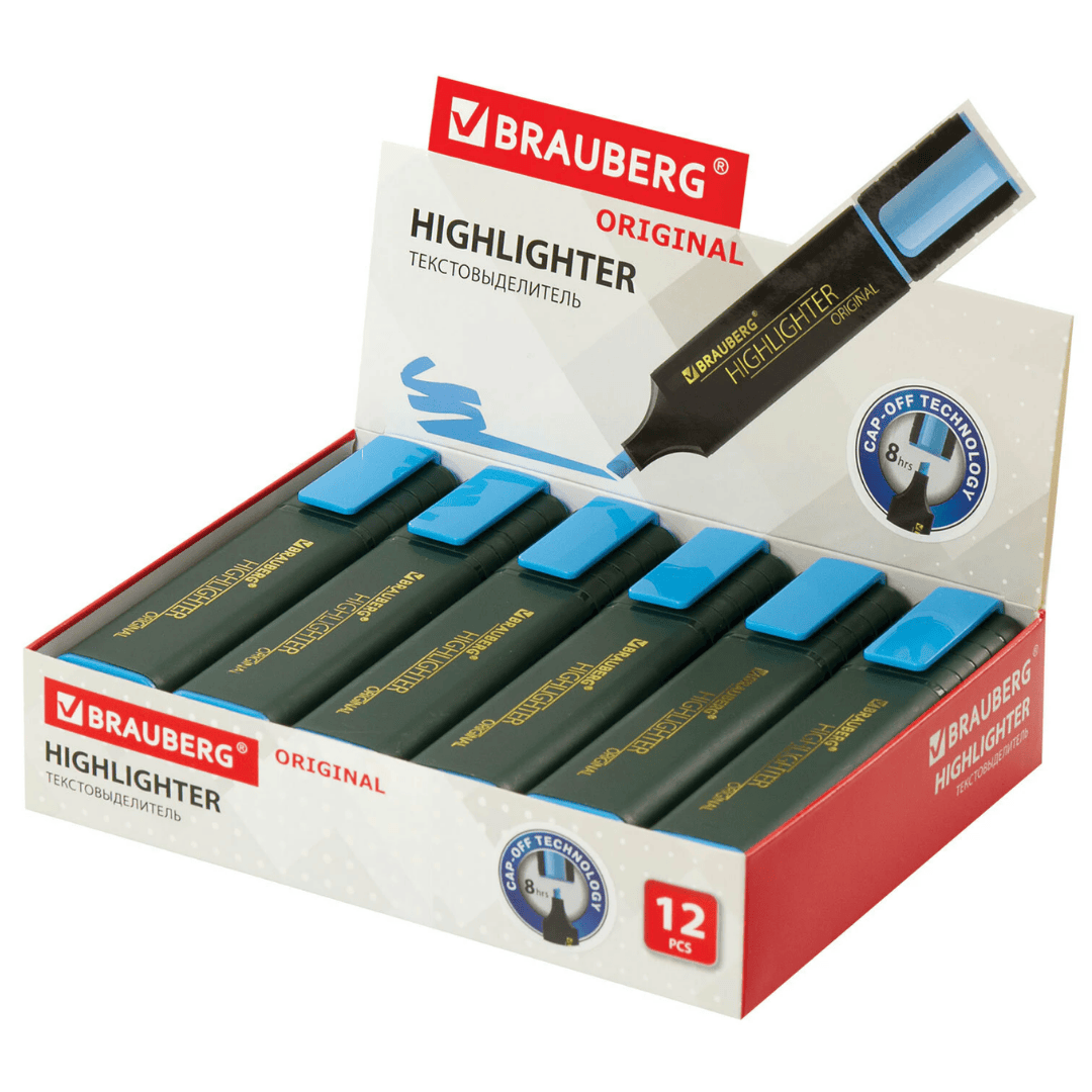 Мәтін бөлектеуіш маркер Brauberg "Original", ұшы қиғаш 1-5 мм, сары, баға бір дана үшін / Мәтін бөлектеуіштер №3