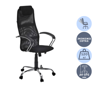 Кресло для руководителя Бун TW № 9, сетка, экокожа, черный / Кресла для руководителей