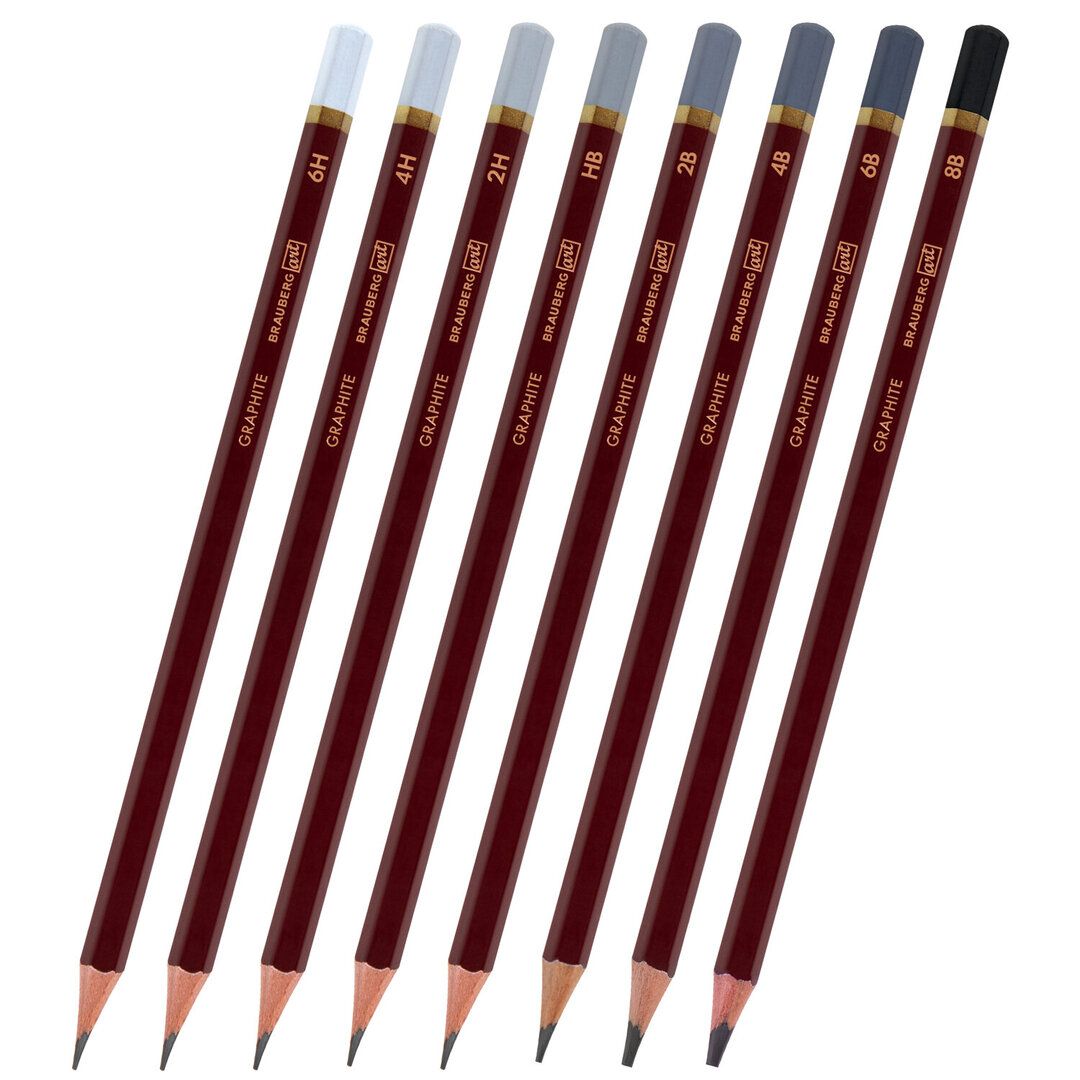 Набор карандашей чернографитных Brauberg Art "Premiere" 6H-8B, заточенные без ластика, 8 шт./упак / Карандаши чернографитные №2