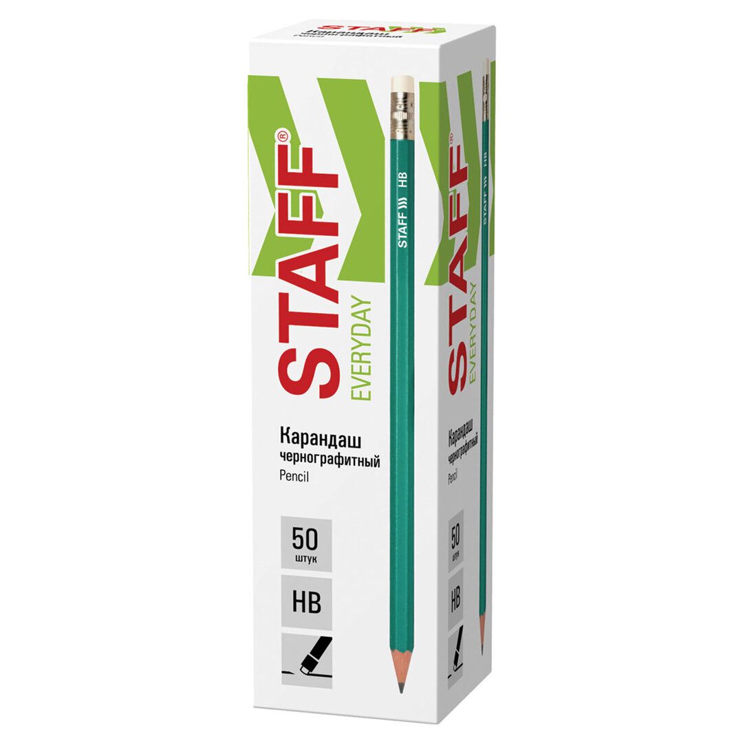 Карандаш чернографитный Staff "Everyday" BLP-GRN HB, пластиковый, заточенный с ластиком, зеленый / Карандаши чернографитные №3