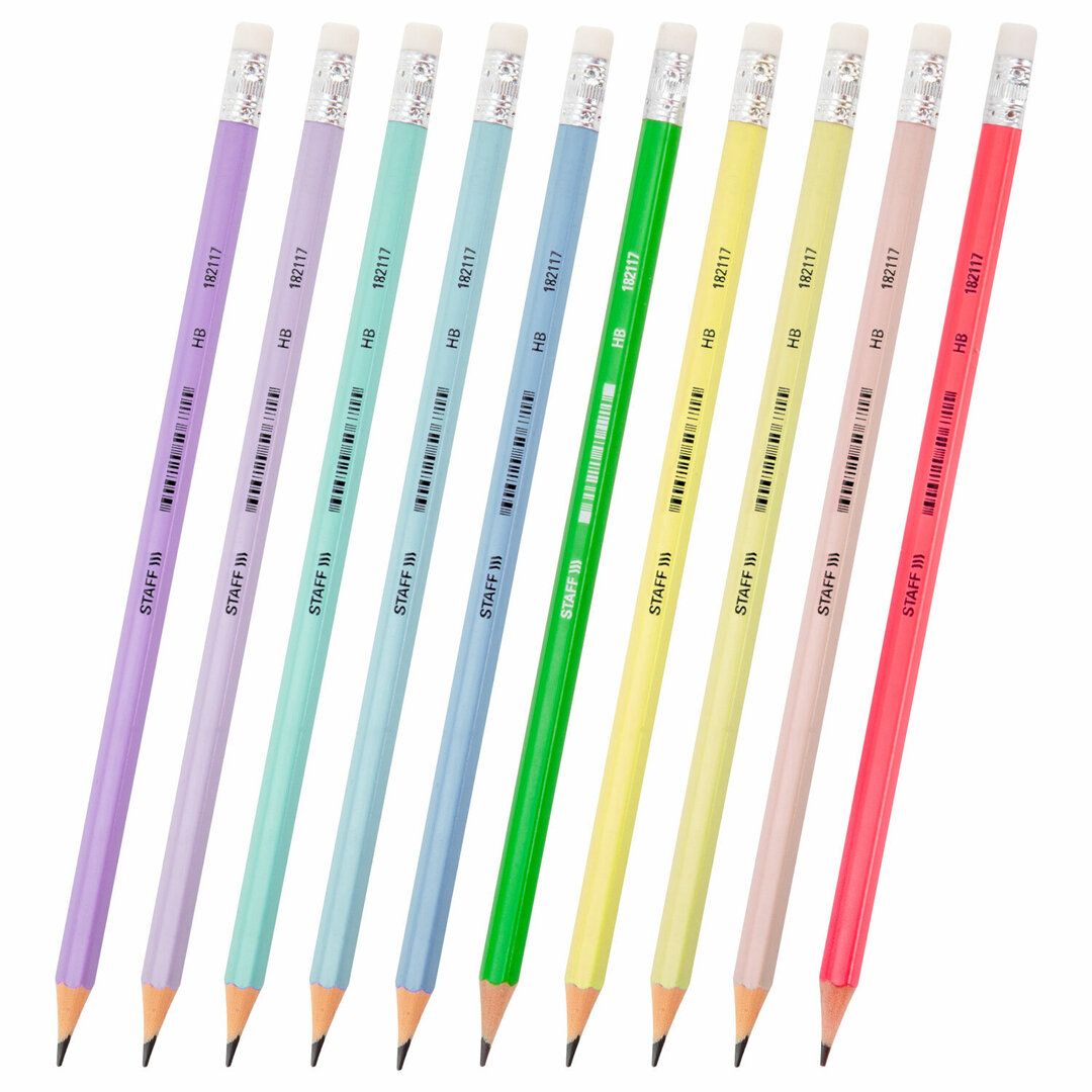 Карандаш чернографитный Staff "Everyday" BLP-CLR HB, пластиковый, заточенный с ластиком, ассорти / Карандаши чернографитные №2