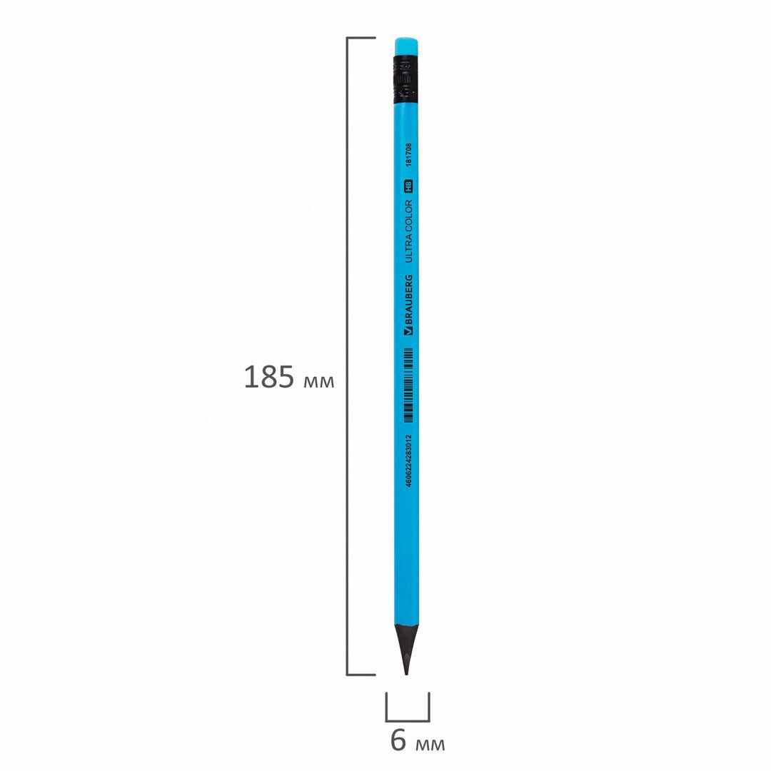 Карандаш чернографитный Brauberg "Ultra Color" HB, пластиковый, заточенный с ластиком, ассорти / Карандаши чернографитные №2