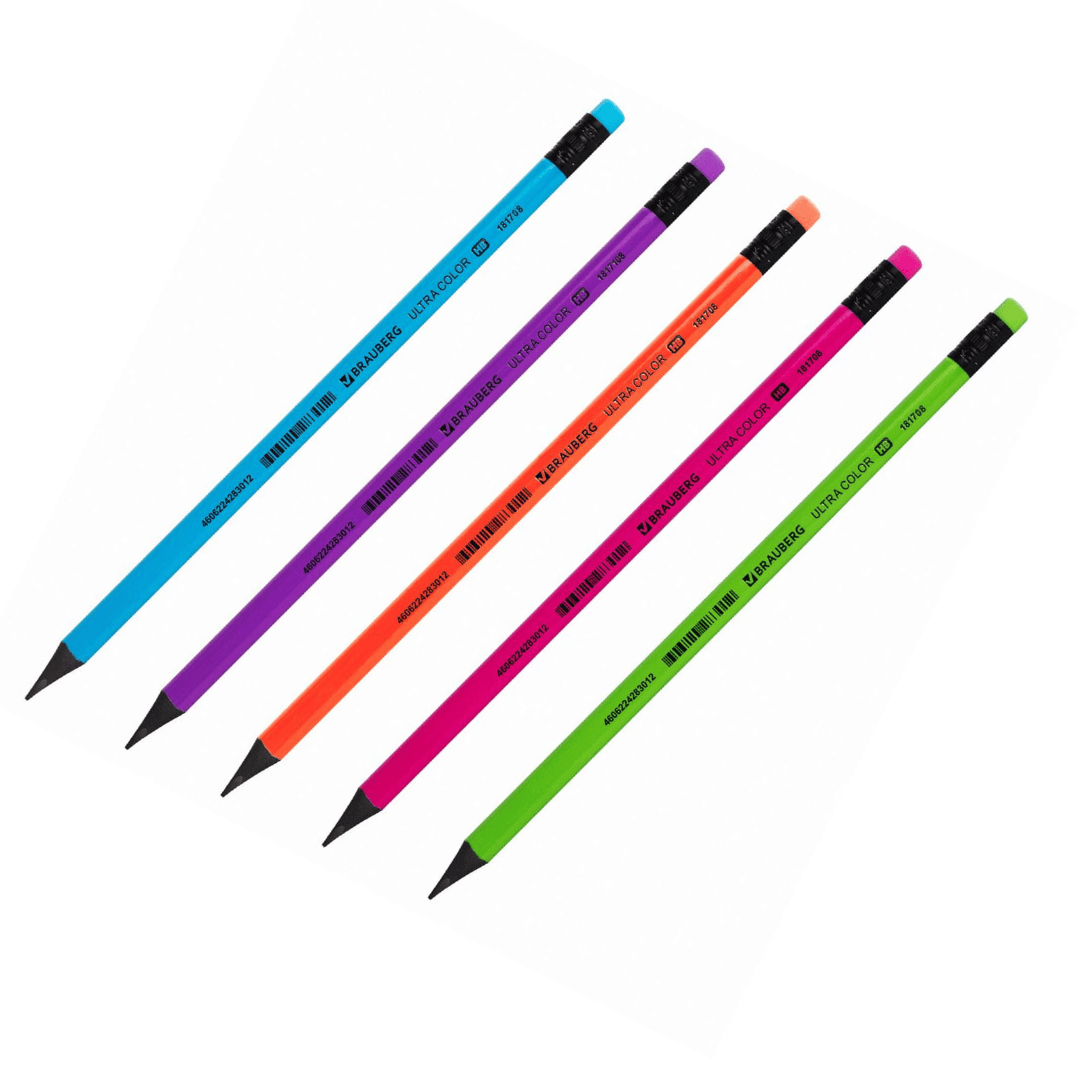 Карандаш чернографитный Brauberg "Ultra Color" HB, пластиковый, заточенный с ластиком, ассорти / Карандаши чернографитные